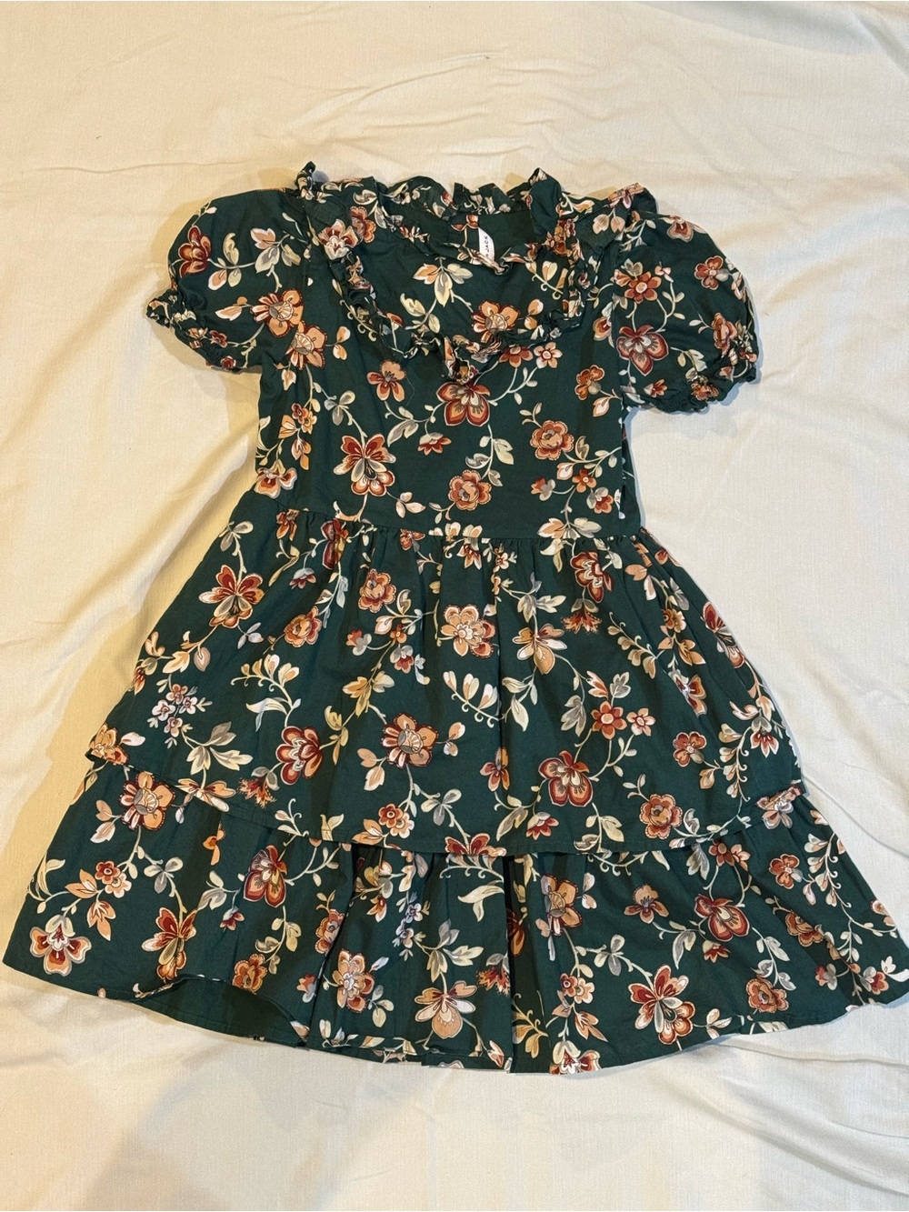 Janie and Jack Dark Green Floral Ruffle Dress